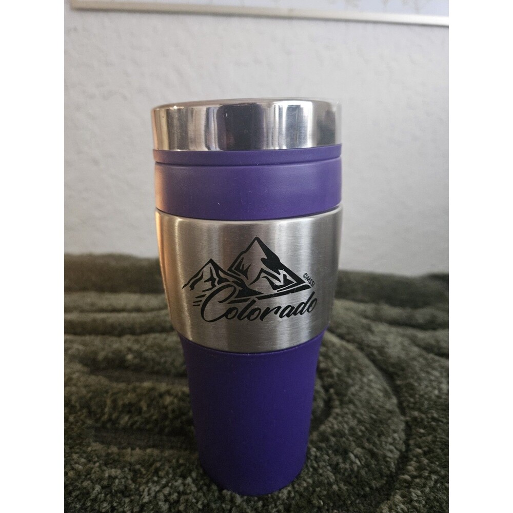 Purple/Silver Stainless Steel Insulated Travel Tumbler, Colorado Slide-Lock Lid